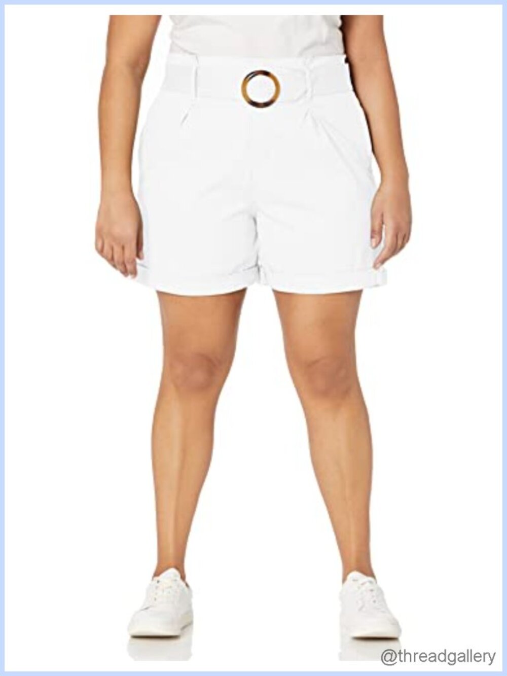 High Rise Trapunto Self Belt Wide Leg Vacation Shorts Cotton Blend